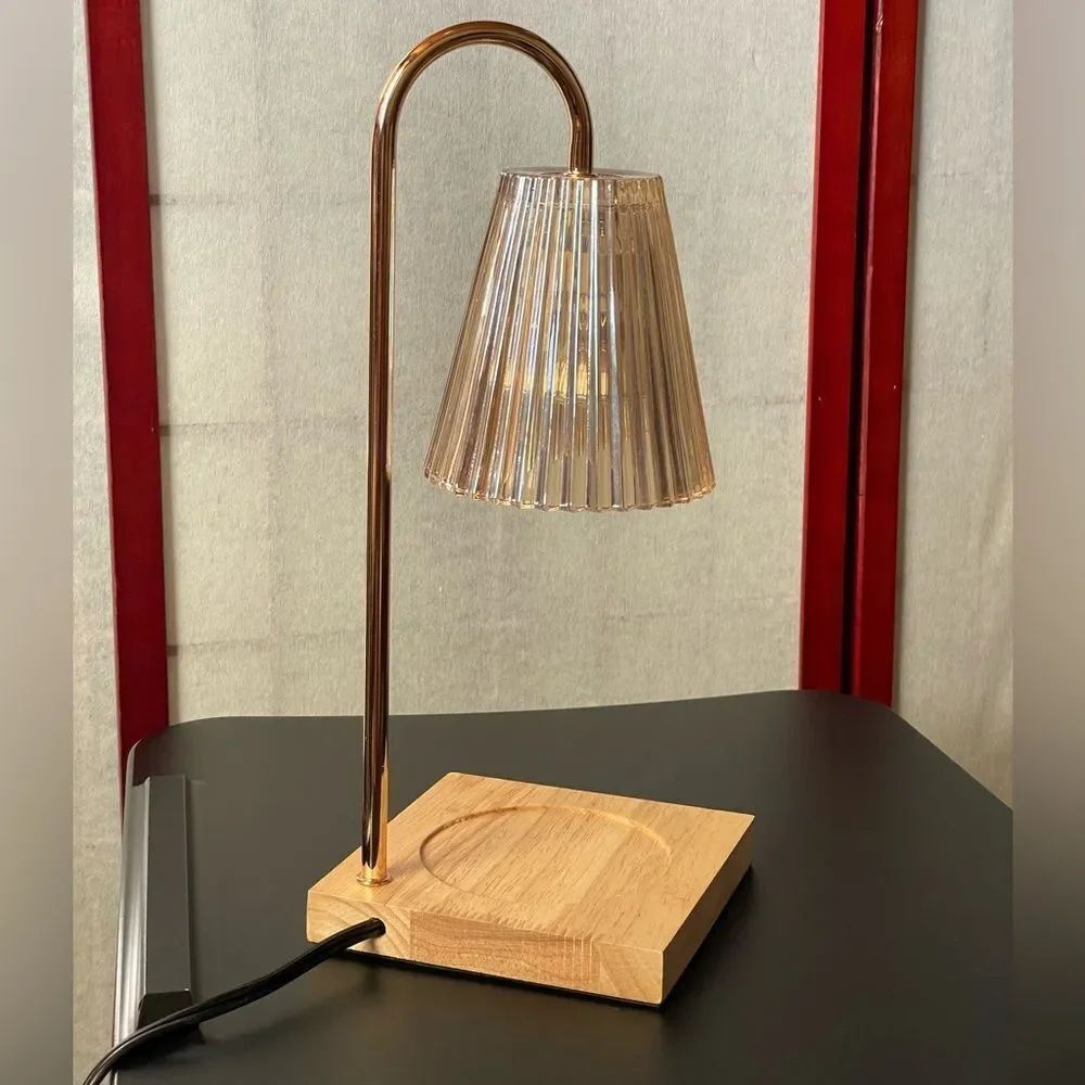 Elegant Candle Warmer Lamp w/Adjustable Brightness Stylish Wood, Metal & Glass - Picture 11 of 13